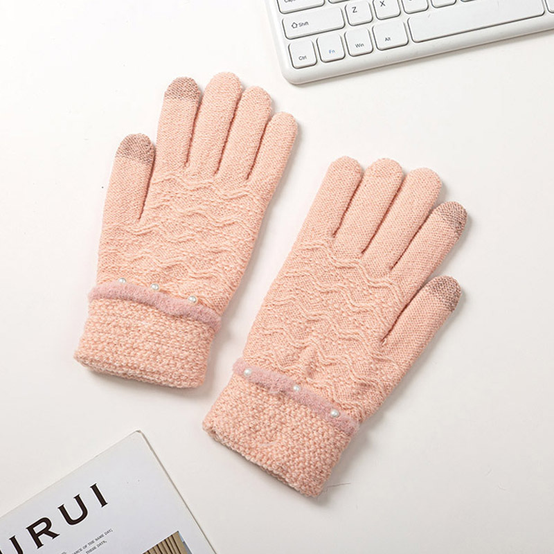 Vintage stil damer touch-screen vinterhansker krem-rosa