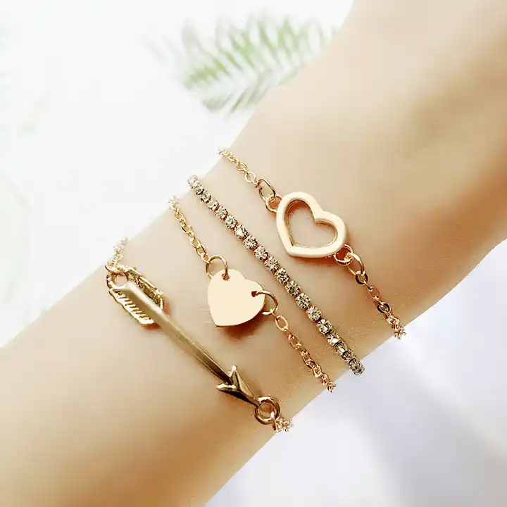 4pc hjerte diamant arrow anklet